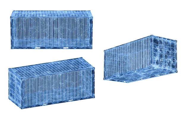 Foto frachtcontainer mit blauen digitalen linien fracht und export 3d-rendering