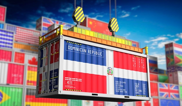 Frachtcontainer mit Nationalflagge der Dominikanischen Republik 3D-Illustration