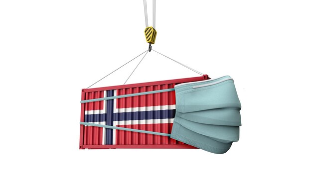 Foto frachtcontainer mit norwegischer flagge und schutzmaske d rendern