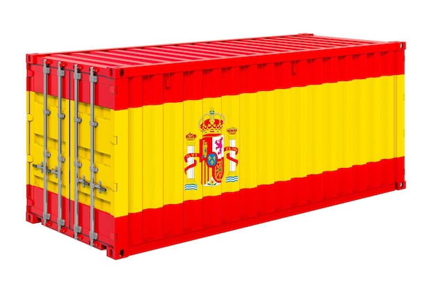 Frachtcontainer mit spanischer Flagge 3D-Rendering