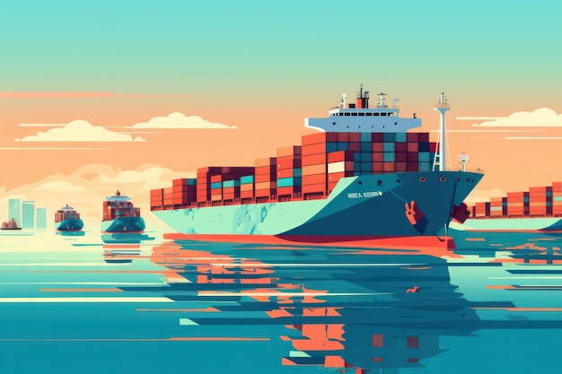 Frachtcontainerschiff Illustration globale Logistik und Tradeexpress-Seefrachtschifffahrt