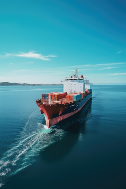 Frachtschiff, das in ruhigen Meeresgewässern fährt und mit generativer KI-Technologie erstellt wurde