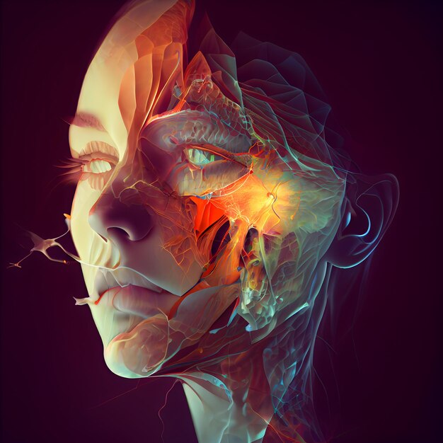 Fractal 3d ilustración de un rostro femenino con fondo abstracto