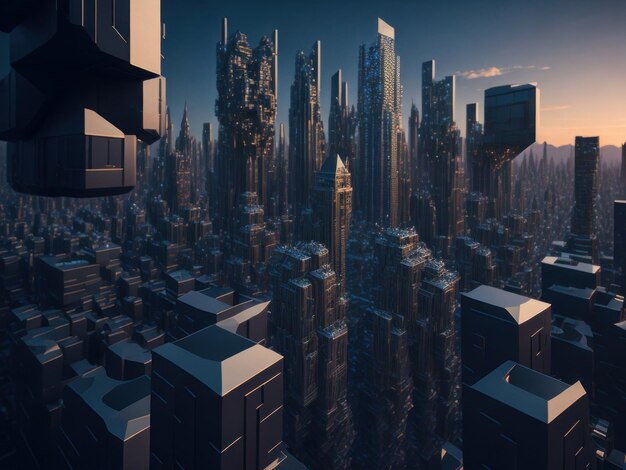 Fractal cidade cúbica futurista AI gerada