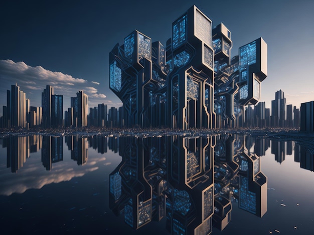 Fractal cidade cúbica futurista AI gerada