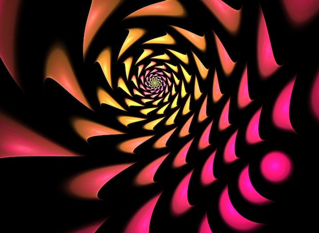 Fractal colorido abstrato curvas redondas e linhas em fundo preto