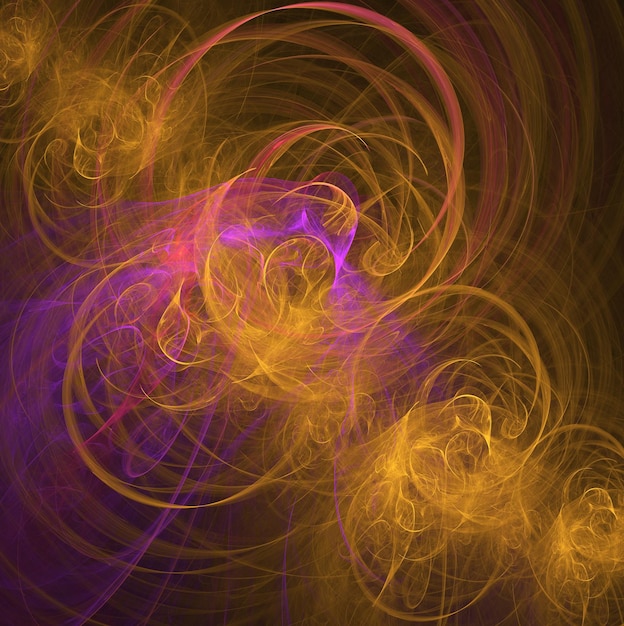 Fractal farbige abstrakte runde Kurven und Linien auf schwarzem Hintergrund