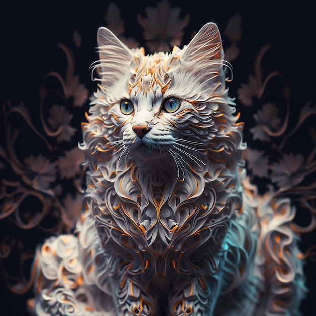 Fractal gato blanco cinematografía punto de cruz animal ilustración imagen AI generado arte