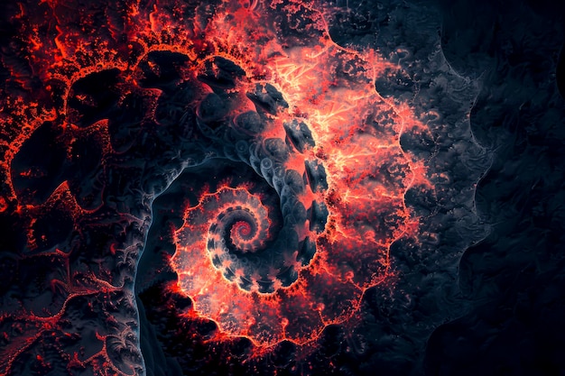 Foto fractal rojo reproductivo infinito una exploración gráfica en estilo mandelbrot sobre un fondo negro