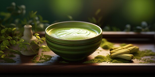 Fragante té matcha en la mesa IA generativa