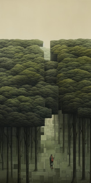 Foto fragmentación futurista ilustración oscuramente detallada de bosques con yuxtaposiciones enjarradas