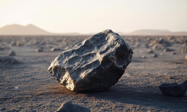 Fragmento aislado de un solo meteorito del desierto con texturas únicas en un paisaje estéril