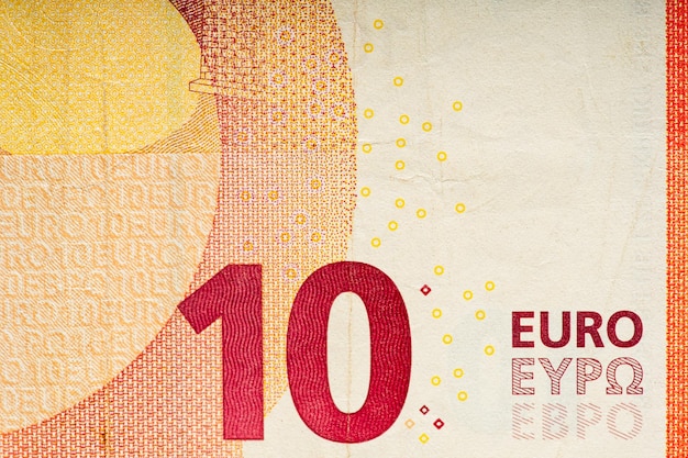 Fragmento de billete de diez euros en euros el euro es la moneda oficial de la unión europea