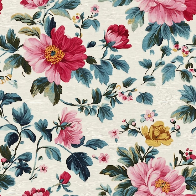 Fragmento de colorido patrón textil de tapicería retro con ornamento floral útil como fondo