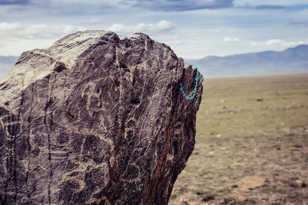 Fragmento del complejo megalítico Tarkhatinsky. Petroglifos antiguos. Altai, Rusia