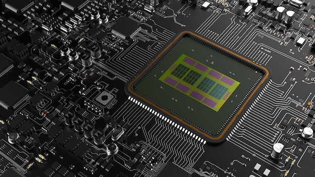 Un fragmento de componentes de hardware de computadora. CPU potente en un chip