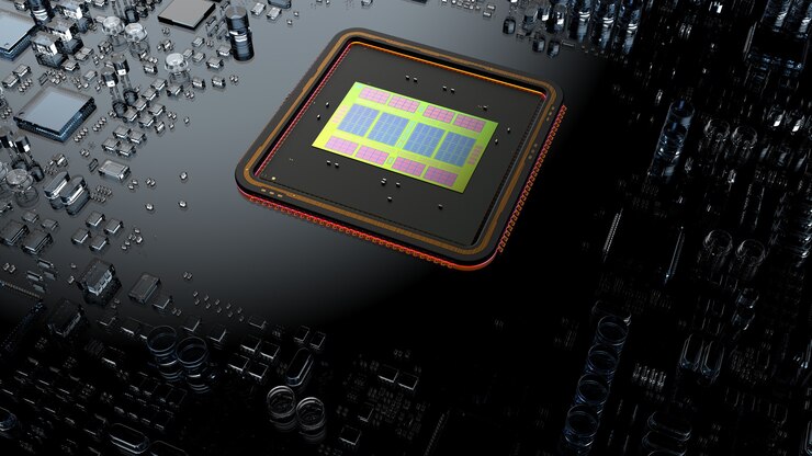 Foto un fragmento de componentes de hardware de computadora. el interior de un potente procesador