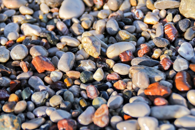 Fragmento de cascalho colorido da praia como pano de fundo