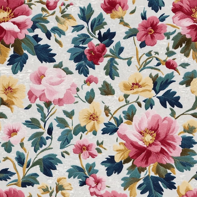 Fragmento de padrão têxtil de tapeçaria retro colorido com ornamento floral útil como fundo