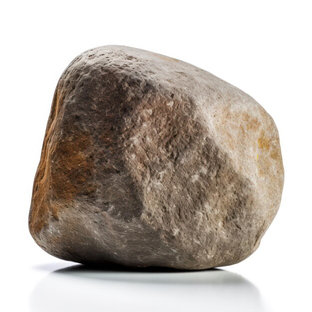 Fragmento de la Tierra, una piedra de roca aislada exhibida sobre un fondo blanco limpio