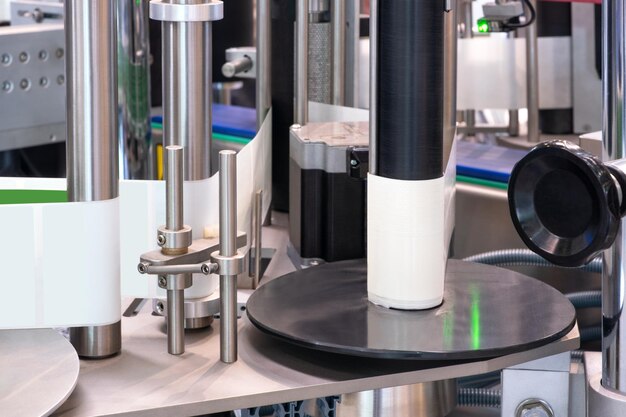 Fragmento del transportador de la máquina de etiquetado adhesivo Antecedentes industriales abstractos