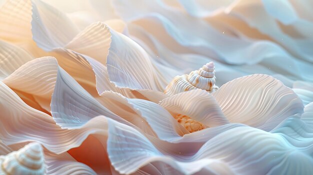 Foto fragmentos abstratos de conchas marinhas em padrão dinâmico com gradientes suaves de luz e movimento fluido