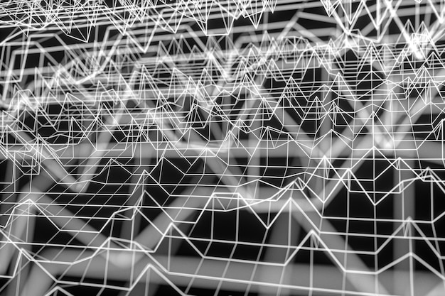 Fragmentos de fondo irregulares abstractos y representación 3d de líneas