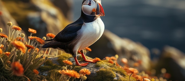 Frailecillo en el acantilado Islandia Océano Atlántico Hermosa naturaleza