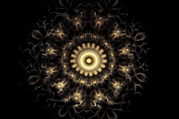 Fraktales Muster auf schwarzem Hintergrund mit Scheinwerfer in der Mitte