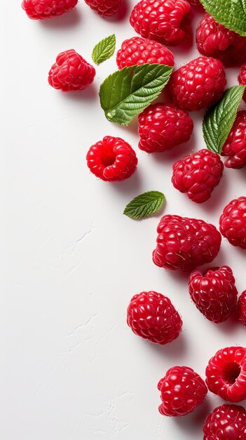 framboesas em fundo branco com espaço para texto