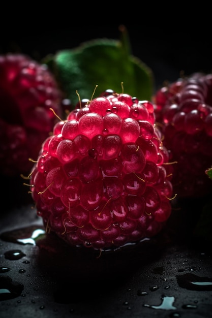 Frambuesa fresca con gotas de agua