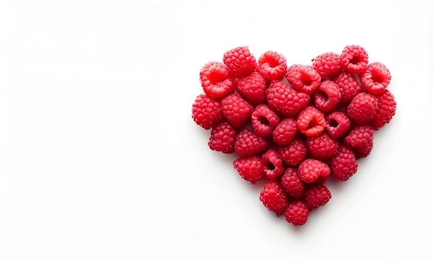 Frambuesas en forma de corazón sobre un fondo blanco ai generativo