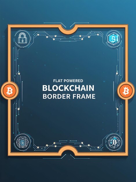 Frame de borde plano de Blockchain impulsado por IA Un marco de borde limpio con elementos de blockchain en el to