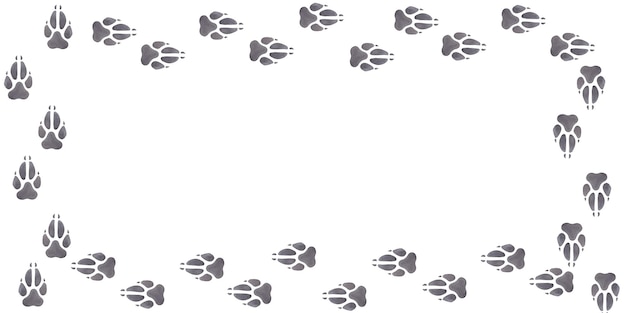 Foto frame de bandeira pegada de animal pista de cão raposa lobo selvagem impressão de pata cinzenta ilustração de aquarela desenhada à mão isolada em fundo branco para impressão de cartões postais tecidos roupas tecidos