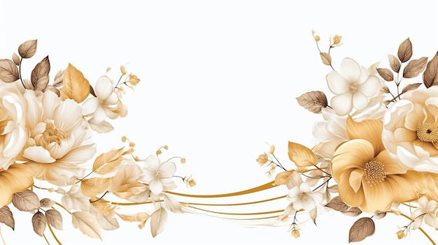 Frame de casamento elegante natureza dourada com fundo branco isolado
