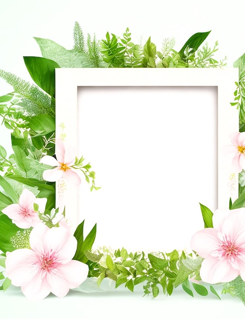 Frame de Flor Rosa Quadrada Casamento Floral Rústico gerado por IA