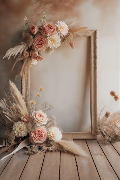 Frame de foto floral elegante para decoração de eventos