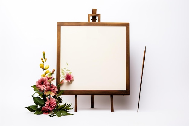 Foto frame de madeira com flores vibrantes