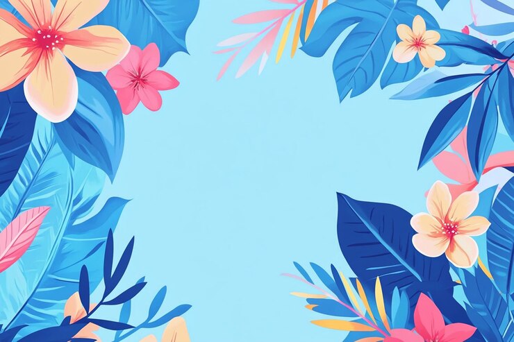 Foto frame floral colorido em fundo azul