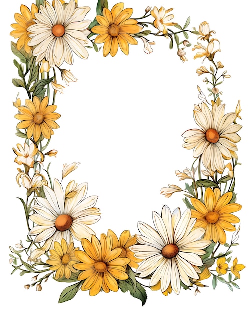 Frame floral decorado com margaridas e flores