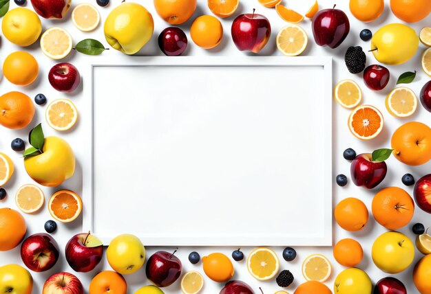 Frame de frutas colocado espacio de copia en fondo blanco