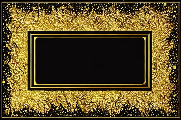 Frame de lámina de oro con salpicaduras de oro y trazo de pincel de oro sobre un fondo transparente