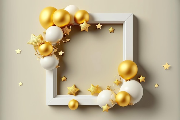 Frame Mockup Cumpleaños globos de oro blanco estrella AI generativa