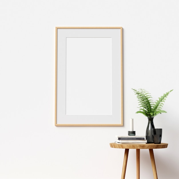 Frame Mockup im Innenraum mit Pflanze und Buch Dekoration