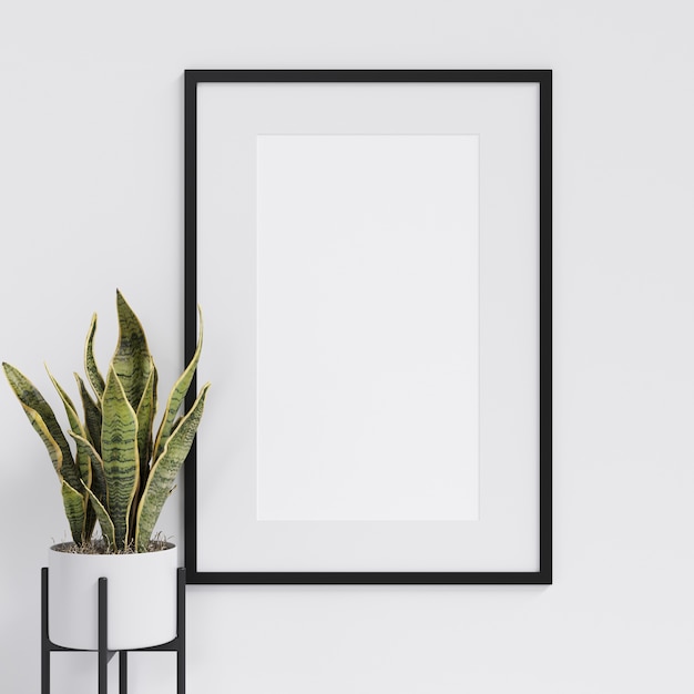 Foto frame mockup mit pflanzen dekoration