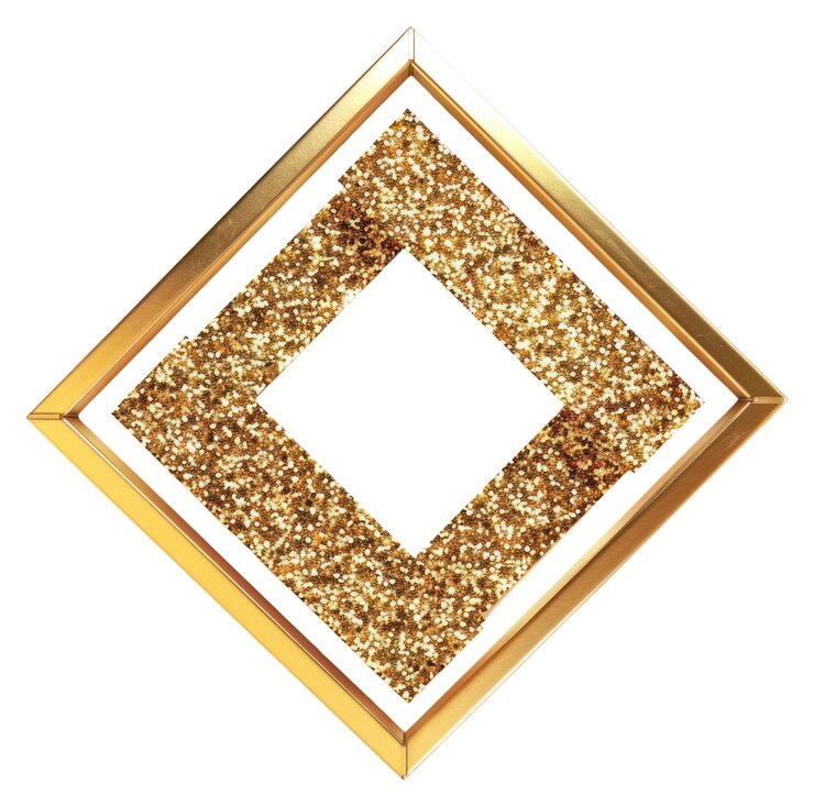 Foto frame png brilhante forma de jóia de ouro quadrada