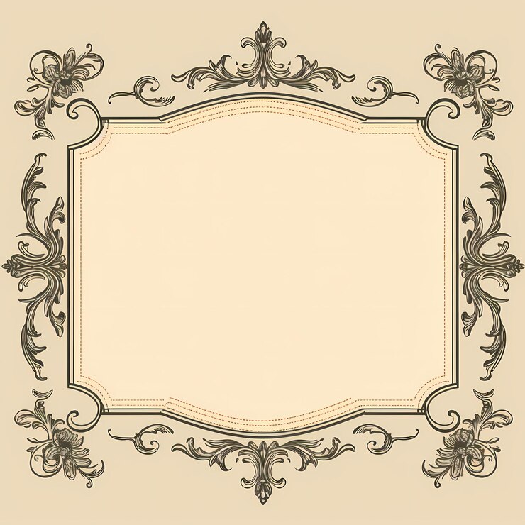 Foto frame vintage elegante com intrincados padrões florais em um fundo bege