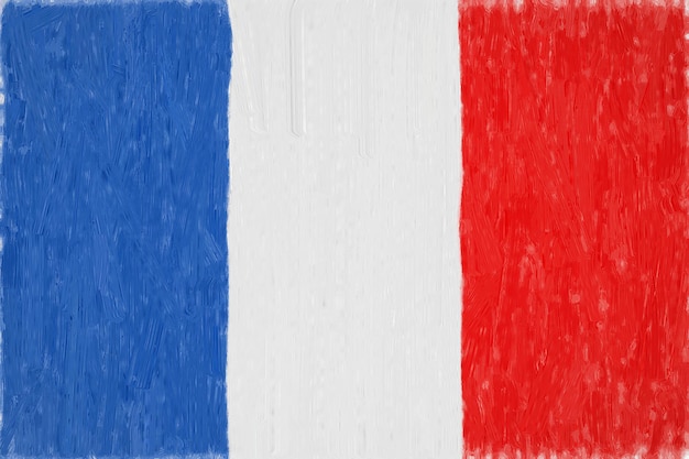 França pintou a bandeira. Desenho patriótico em fundo de papel. Bandeira nacional da frança