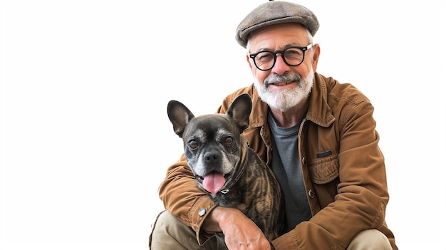 Foto el francés se sienta con una mascota aislada