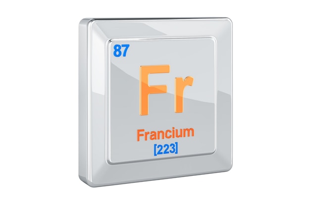 Francio Fr elemento químico signo 3D rendering aislado sobre fondo blanco.